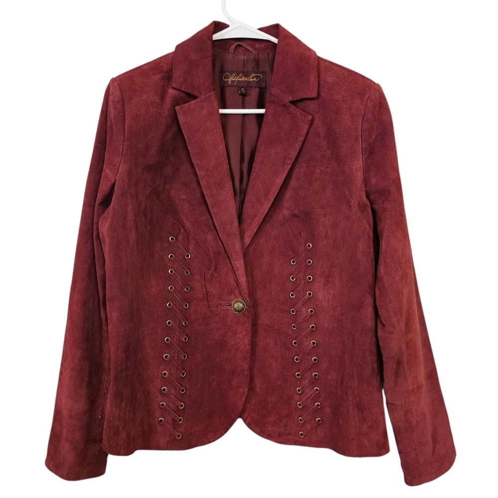 Hal Rubinstein Chirsty Vintage Leather Suede Blazor Jacket Burgundy Maroon